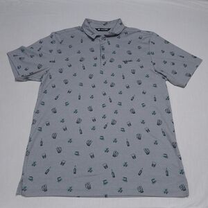Travis Mathew Polo Shirt Mens Large Gray Green Beer Shamrock Print Golf Casual